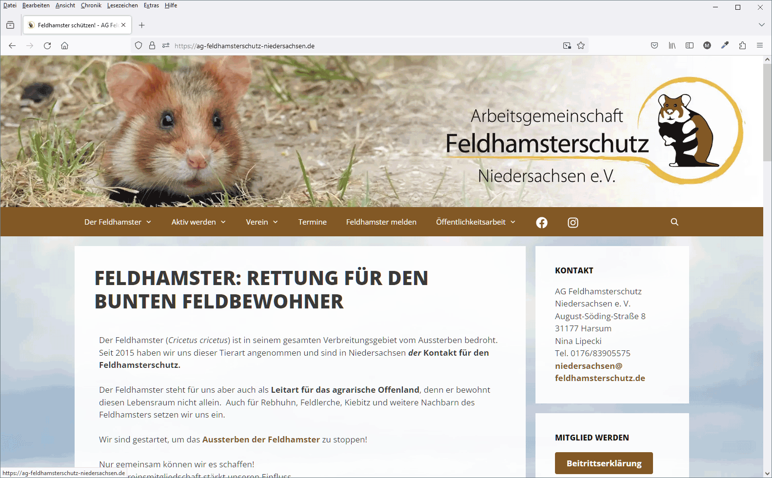 Arbeitsgemeinschaft Feldhamsterschutz Niedersachsen, Website
